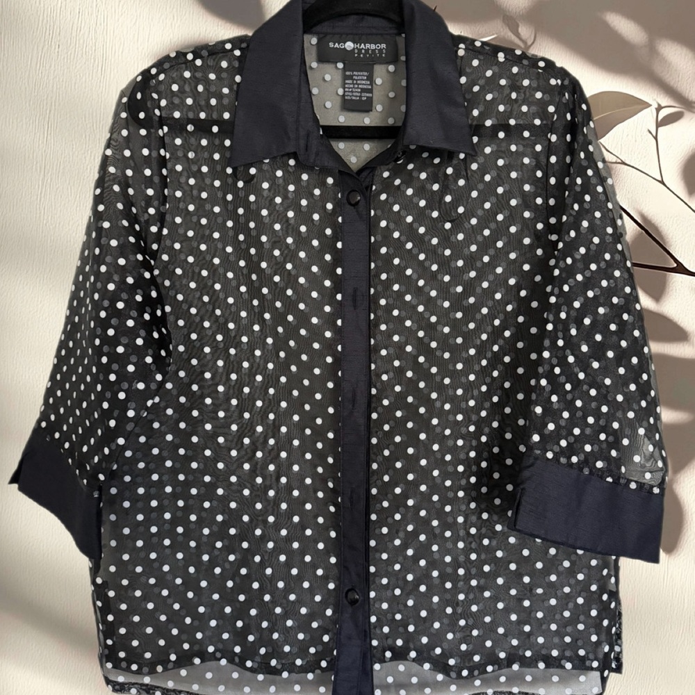VTG SAG HARBOR | Black and White Polka Dot Blouse